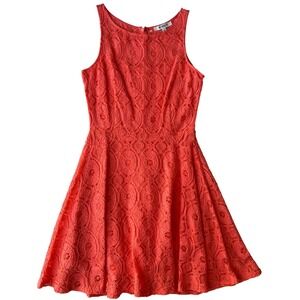 NWT BB Dakota Womens 0 Red Orange Lace Fit Flare Sleeveless Short Dress Lined